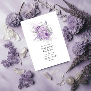 Invitación Lavanda y Boda floral plateado
