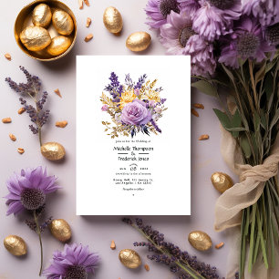Invitación Lavanda y Boda invernal con flores de oro