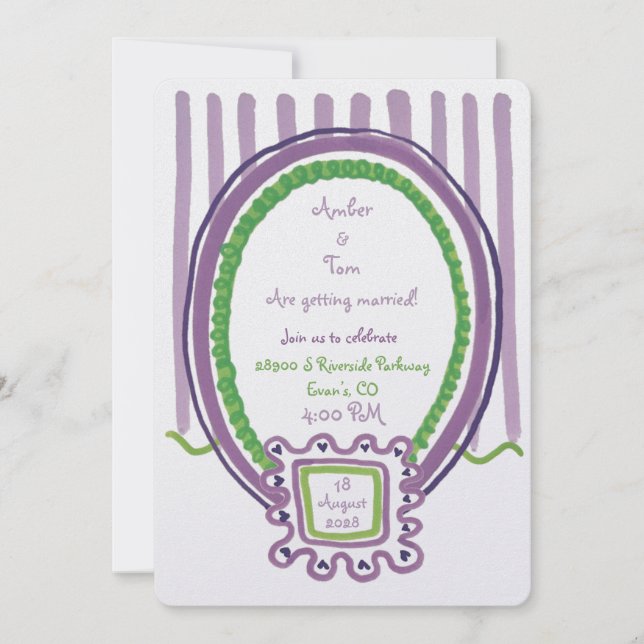 Invitación Lavanda y Chartreuse Ilustrados con Estilo Kitsch (Anverso)