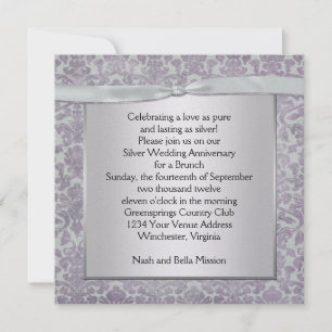 Invitación Lavanda y damasco de plata 25º aniversario de boda