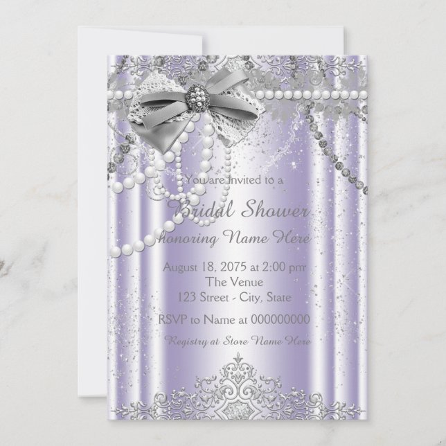 Invitación Lavanda y ducha de la novia Gray Pearl (Anverso)