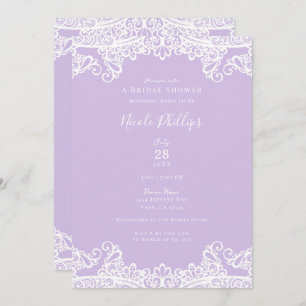 Invitación Lavanda y ducha de novia elegante con encaje blanc