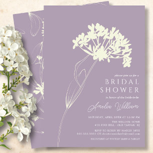 Invitación Lavanda y ducha de novia floral moderna crema