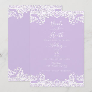 Invitación Lavanda y Encaje Blanco Boda Elegante