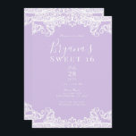 Invitación Lavanda y encaje blanco elegante dulce 16 Fiesta<br><div class="desc">Personalizar para cualquier evento</div>