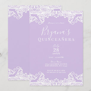 Invitación Lavanda y Encaje Blanco Fiesta Elegante de Quincea
