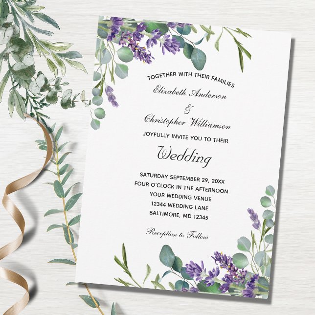 Invitación Lavanda y Eucalipto Boda de la vegetación púrpura (Subido por el creador)