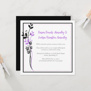 Invitación Lavanda y Floral Negro Solo Recepción  
