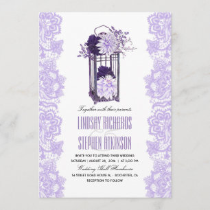 Invitación Lavanda y flores moradas Boda de linternas