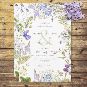 Invitación Lavanda y flores silvestres rusas blancas