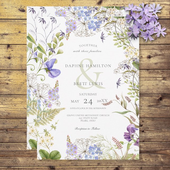 Invitación Lavanda y flores silvestres rusas blancas (Subido por el creador)