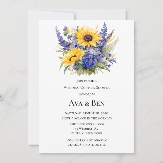 Invitación Lavanda y girasoles Boda Ducha Parejas (Anverso)