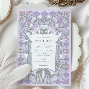 Invitación Lavanda y pasteles Boda Art Nouveau
