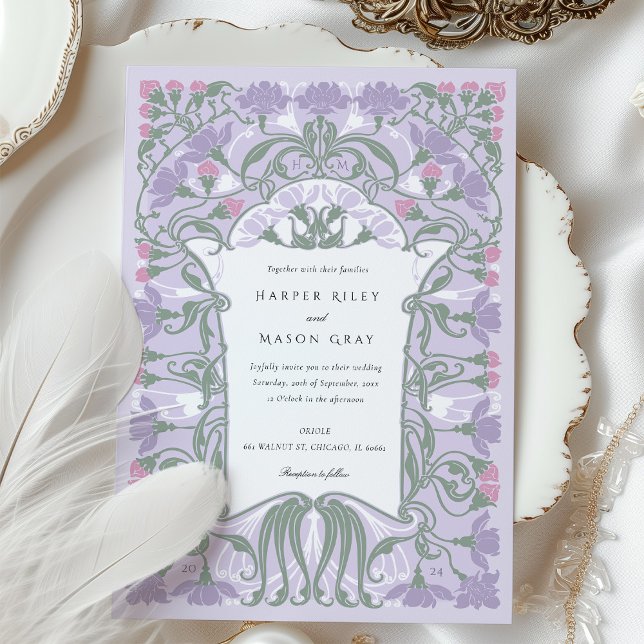 Invitación Lavanda y pasteles Boda Art Nouveau (Subido por el creador)