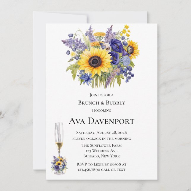 Invitación Lavanda y Sunflower Brunch (Anverso)