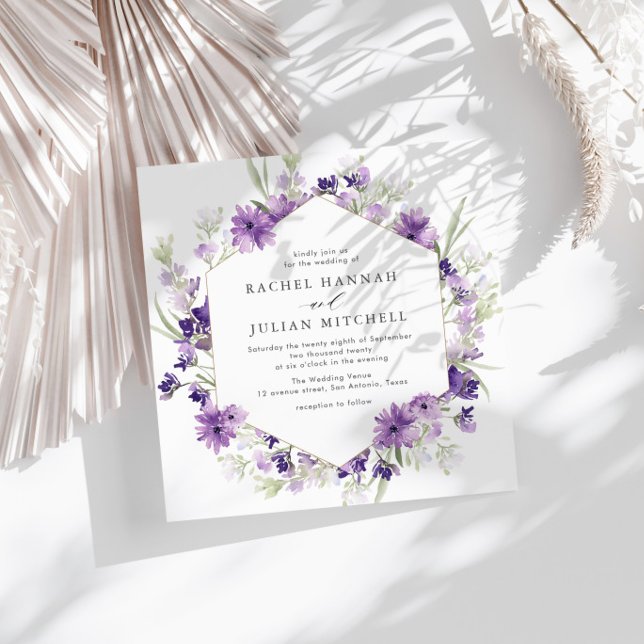 Invitación lavanda y vegetación acuarela boda floral (Subido por el creador)