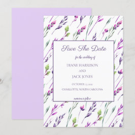 Invitación Lavanda y Verde Acuarela Guardar la Fecha Boda