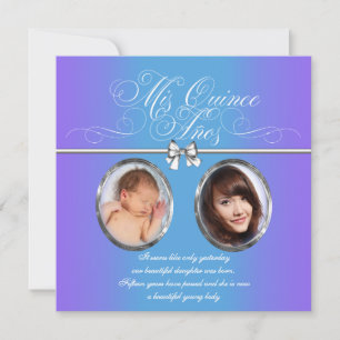 Invitación Lavanda y Verde azulada foto azul morado Quinceane