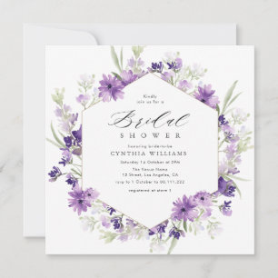 Invitación lavanda y verde ducha de novia floral
