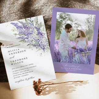 Invitación Lavanda y Verde Salvia Floral Foto Boda