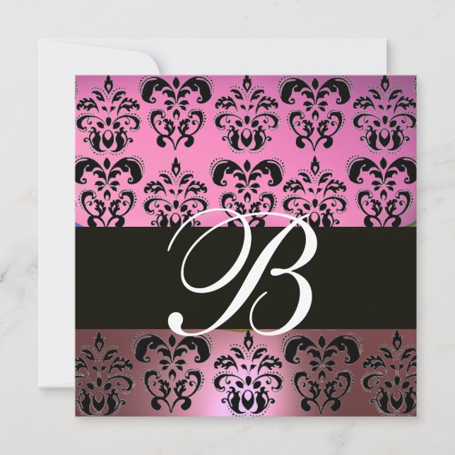INVITACIÓN LAVANDERÍA ROSA NEGRA,MONOGRAMA DE DAMASCA PURPLE  (Anverso)