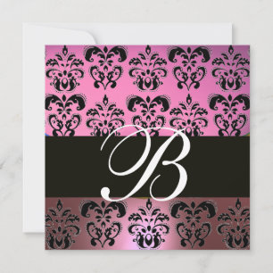INVITACIÓN LAVANDERÍA ROSA NEGRA,MONOGRAMA DE DAMASCA PURPLE