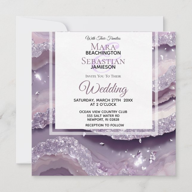 Invitación *~* LAVANTE DE PLATA QR AGATE RSVP AR66 Boda (Anverso)