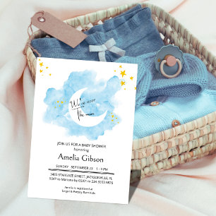 Invitación Lavar la acuarela sobre el Baby Shower de la luna