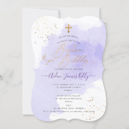 Invitación Lavender acuarela Bautismo+1er cumpleaños