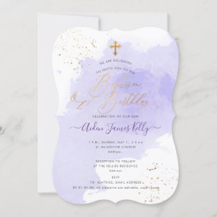 Invitación Lavender acuarela Bautismo+1er cumpleaños