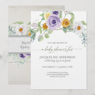 Invitación Lavender Amber Rosa Floral Baby Shower Wood Boards