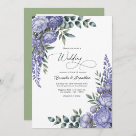 Invitación Lavender and Sage Watercolor Floral Wedding Photo