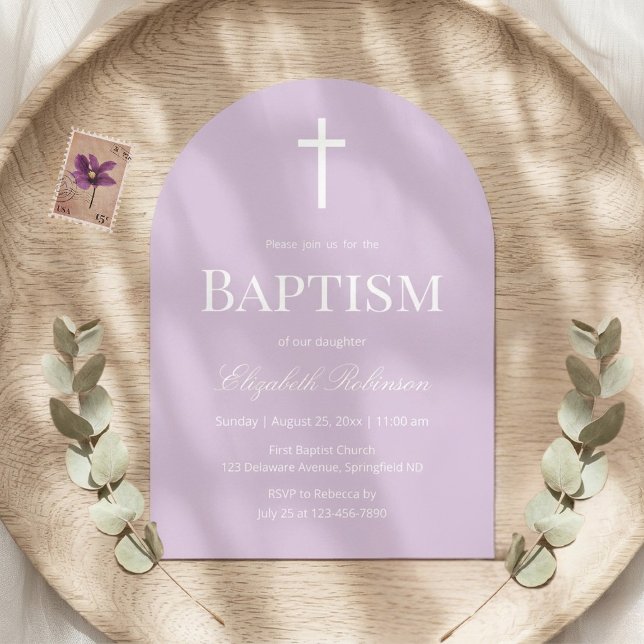 Invitación Lavender Arch Modern Baptism Christening (Subido por el creador)