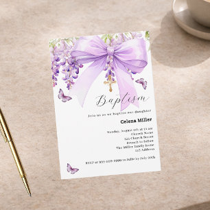 Invitación Lavender arco floral chica Bautismo