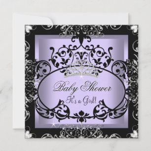 Invitación Lavender Baby Shower Chica Princesa Tiara Lace