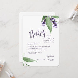 Invitación Lavender Bebé Botánico Chica Ducha