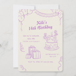 Invitación Lavender Beige Whimsical 14ª Celebración de Cumple