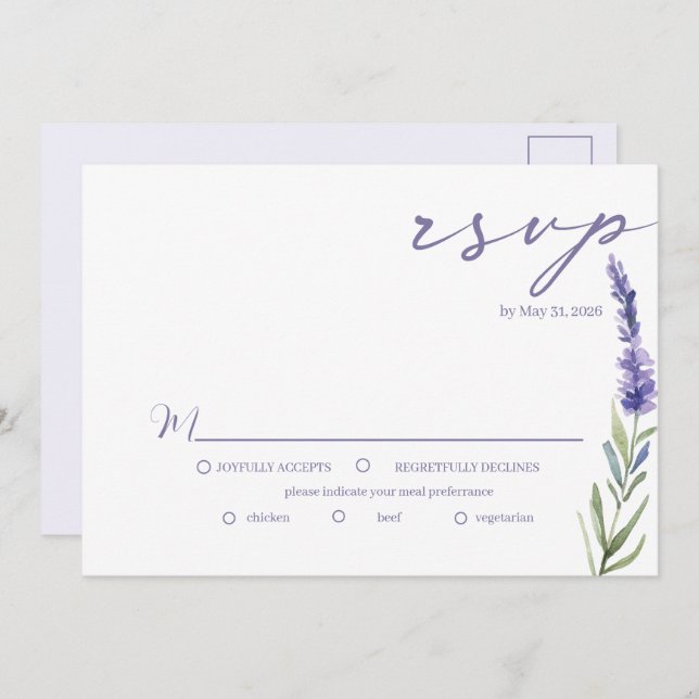 Invitación Lavender Bliss Elegant Watercolor Wedding RSVP (Anverso / Reverso)