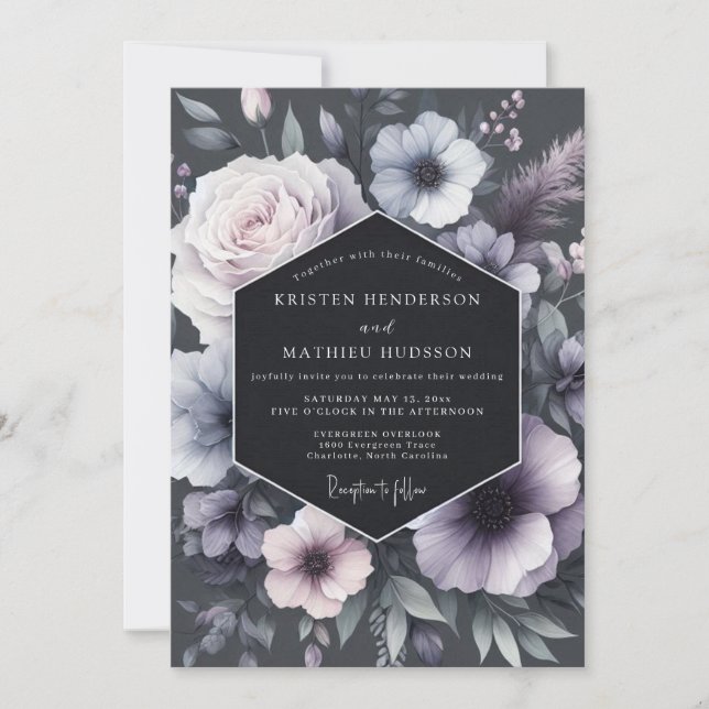 Invitación Lavender Bloom Moody Romance Wedding (Anverso)