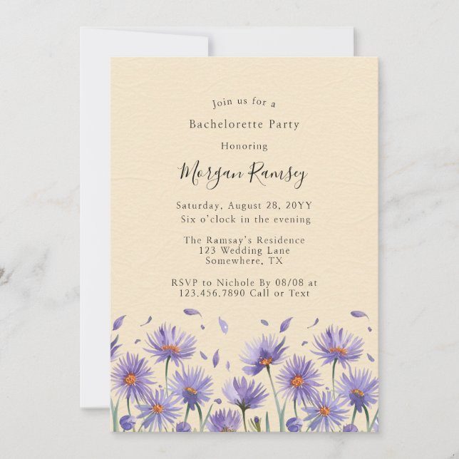 Invitación Lavender Bloom Wildflowers Bachelorette Party (Anverso)