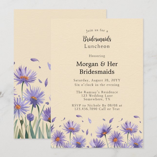 Invitación Lavender Bloom Wildflowers Bridesmaids Luncheon (Anverso / Reverso)