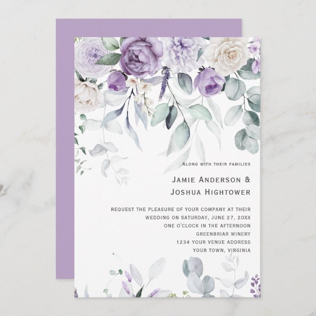 Invitación Lavender Blooms Wedding (Anverso / Reverso)