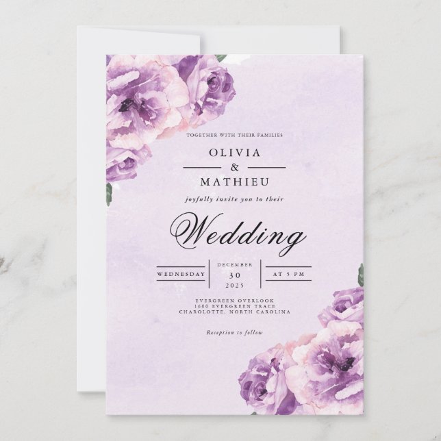 Invitación Lavender Blossom Romantic Boda (Anverso)