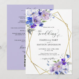 Invitación Lavender Blue Gold Purple All In 1 QR Code Boda