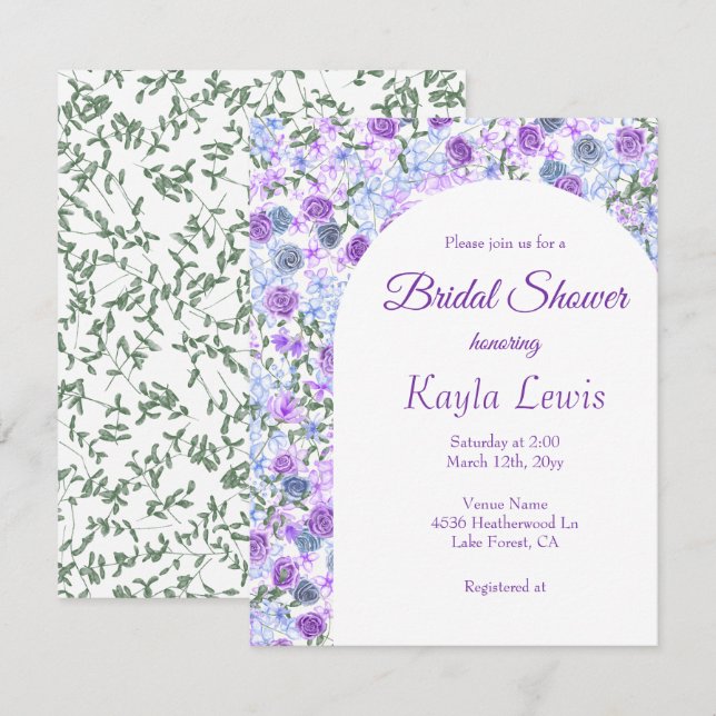 Invitación Lavender Blue Spring Garden Rosas Brillantes (Anverso / Reverso)
