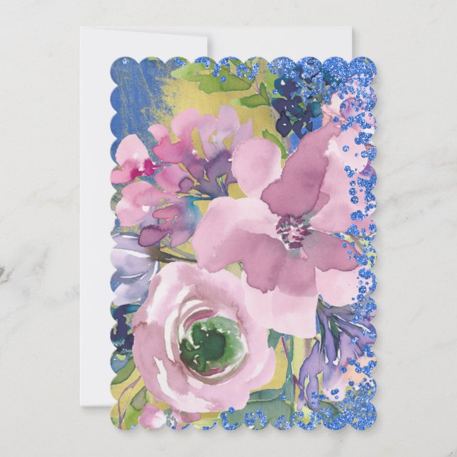 Invitación Lavender Blues Watercolor Floral Purpurina (Anverso)