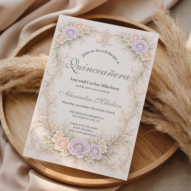 Invitación Lavender Blush Baroque Quinceañera (Subido por el creador)