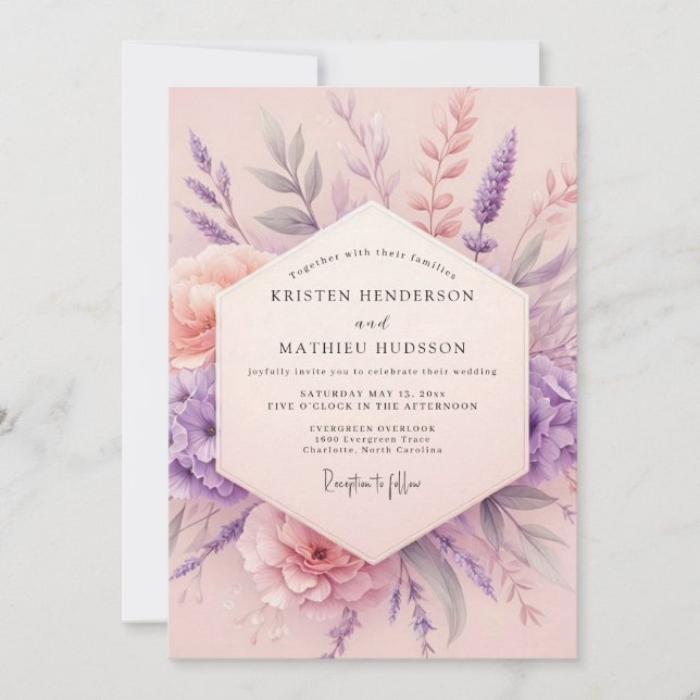 Invitación Lavender Blush Botanical Romance Wedding (Anverso)