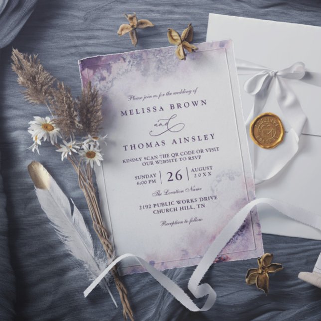 Invitación Lavender Blush Elegant Modern Chic QR Code Wedding (Subido por el creador)