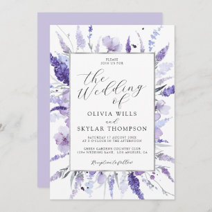 Invitación Lavender Boda Botánico Morado Plata Floral